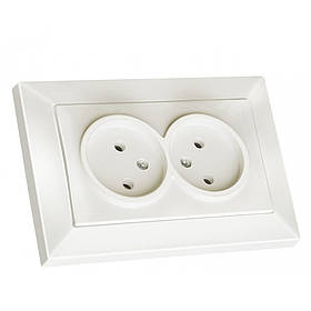 Розетка внутрішня Mutlusan CANDELA біла подвійна у 1 коробку без заземлення 16 А (46-90-52)