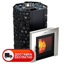 Піч для лазні Гейзер Панорама ПКС-01,02,04 (16,22,30 м³) з виносом з панорамним склом 310х310 мм