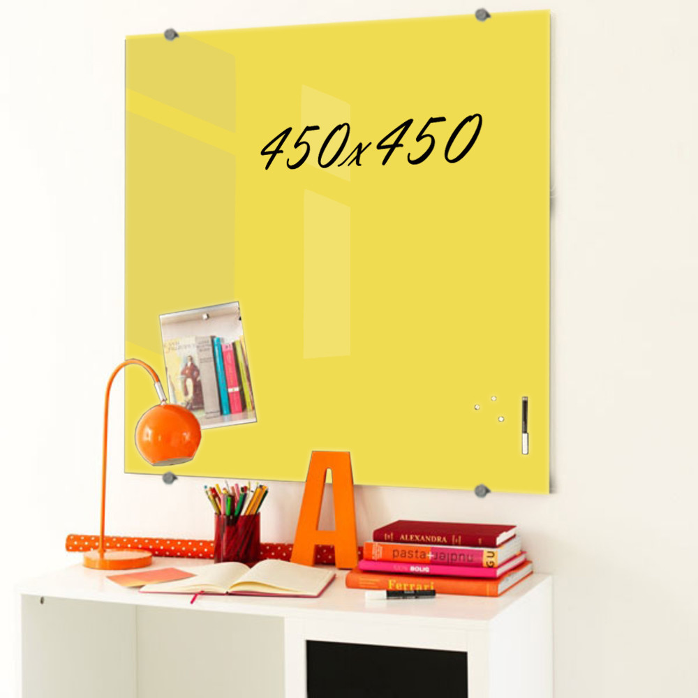 Дошка магнітна маркерна скляна 450*450 мм Жовта, фото 1