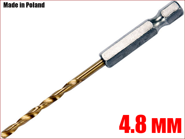 Свердло по металу 4.8 мм з шестигранним хвостовиком 1/4" HSS-TIN Yato YT-44760