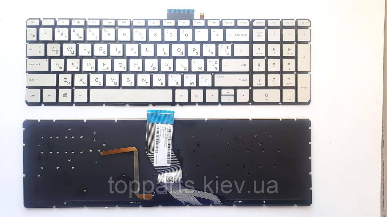 Клавіатура для ноутбуків HP Pavilion 15-AB, 15-AK, 17-AB, Omen 15-AX срібляста без рамки з підсвічуванням