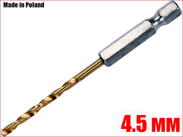 Свердло по металу 4.5 мм з шестигранним хвостовиком 1/4" HSS-TIN Yato YT-44759