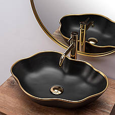 Умивальник (раковина) REA PEARL BLACK GOLD накладної, фото 3