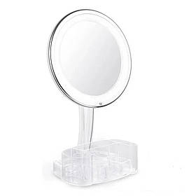 Дзеркало з LED підсвічуванням і органайзером XH-086 (White) | Кругле дзеркало-органайзер
