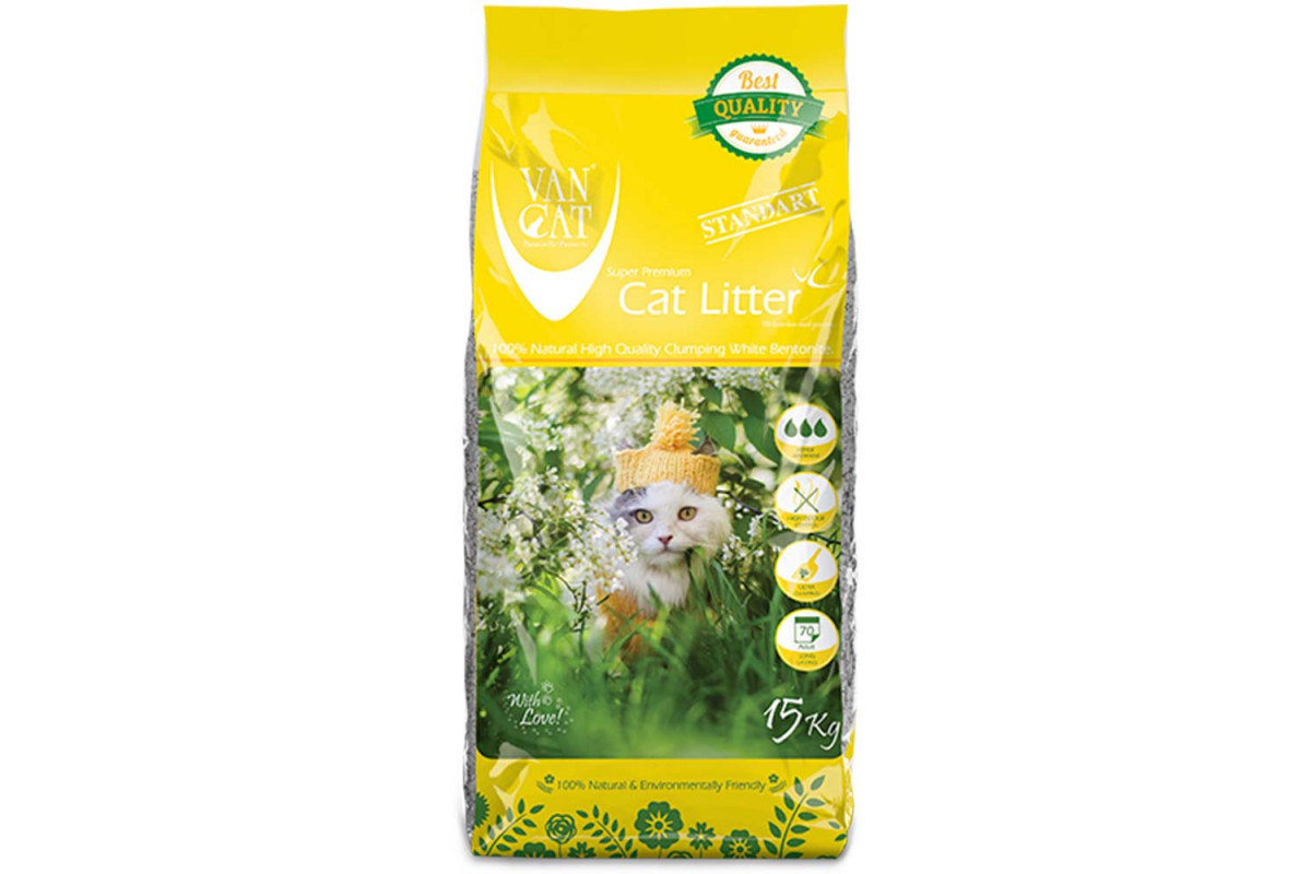 VanCat NATURAL STANDART - великий грудкувальний наповнювач для котячого туалету - 15 кг