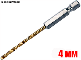 Свердло по металу 4 мм з шестигранним хвостовиком 1/4" HSS-TIN Yato YT-44757