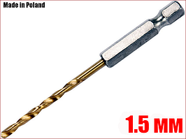 Свердло по металу 1.5 мм з шестигранним хвостовиком 1/4" HSS-TIN Yato YT-44750