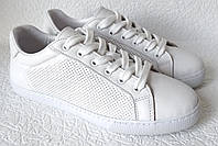 Sneakers White! Сникеры кеды женские белые на шнурках с перфорацией кожа натуральная