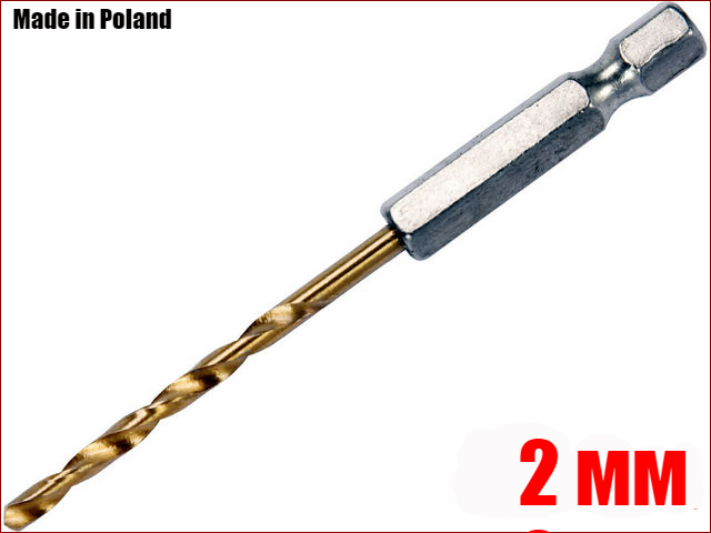 Свердло по металу 2 мм з шестигранним хвостовиком 1/4" HSS-TIN Yato YT-44751