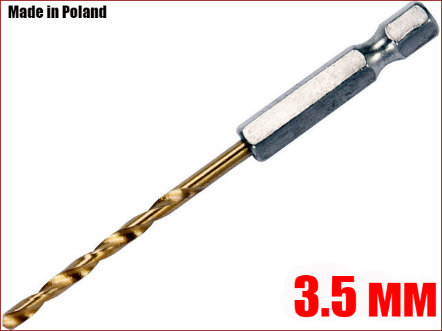Свердло по металу 3.5 мм з шестигранним хвостовиком 1/4" HSS-TIN Yato YT-44756