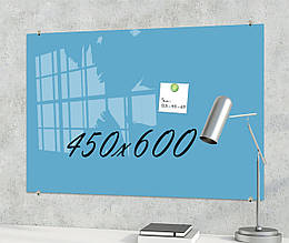 Скляна маркерна магнітна дошка 600*450 мм Блакитна