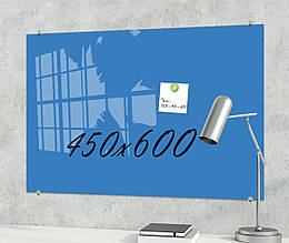 Скляна маркерна магнітна дошка 600*450 мм Синя