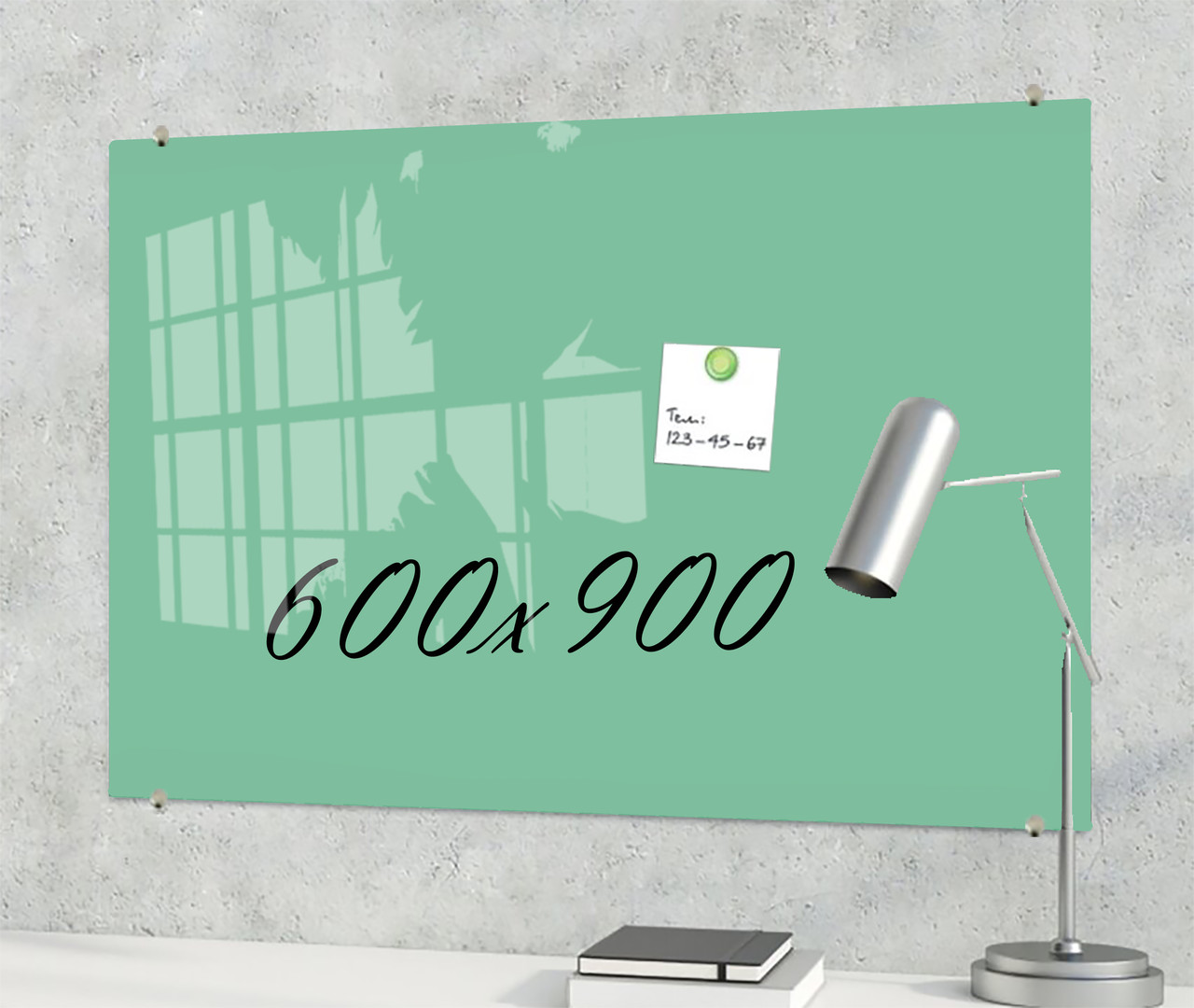 Скляна маркерна не магнітна дошка 900*600 мм М'ятна, фото 1