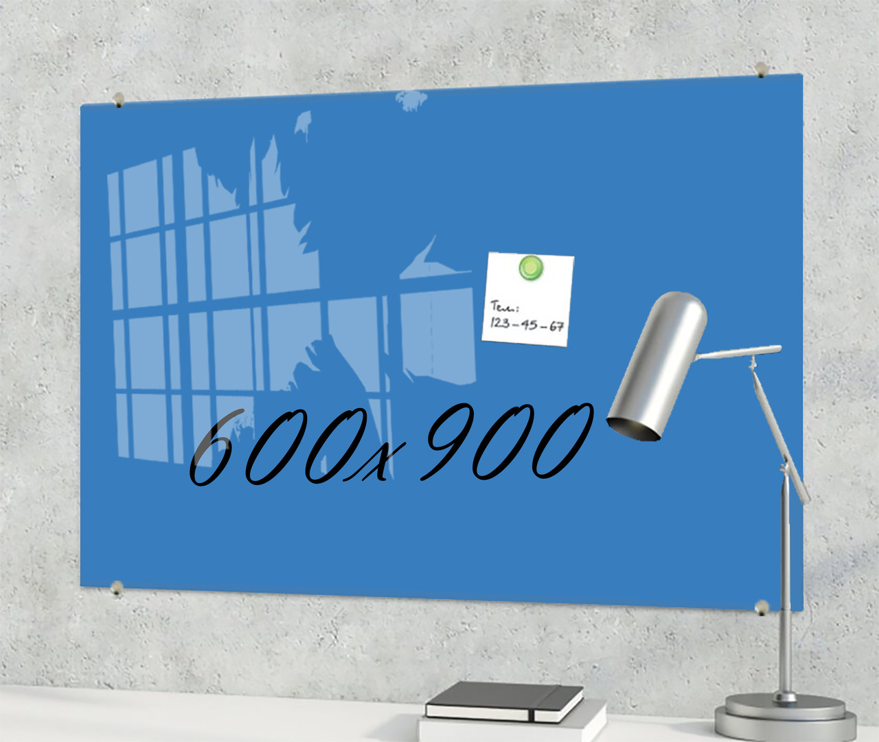 Скляна маркерна не магнітна дошка 900*600 мм Синя, фото 1