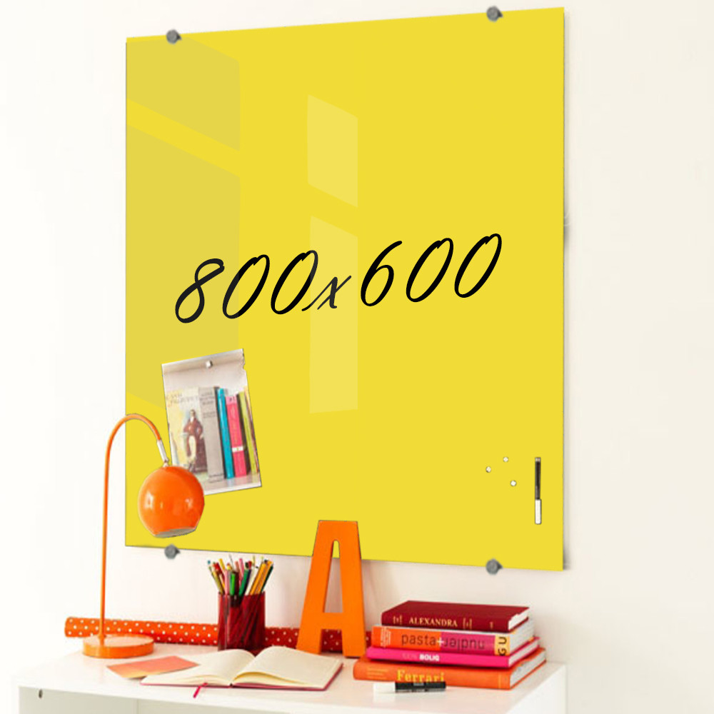 Дошка магнітна маркерна скляна 800*600 мм Жовта, фото 1