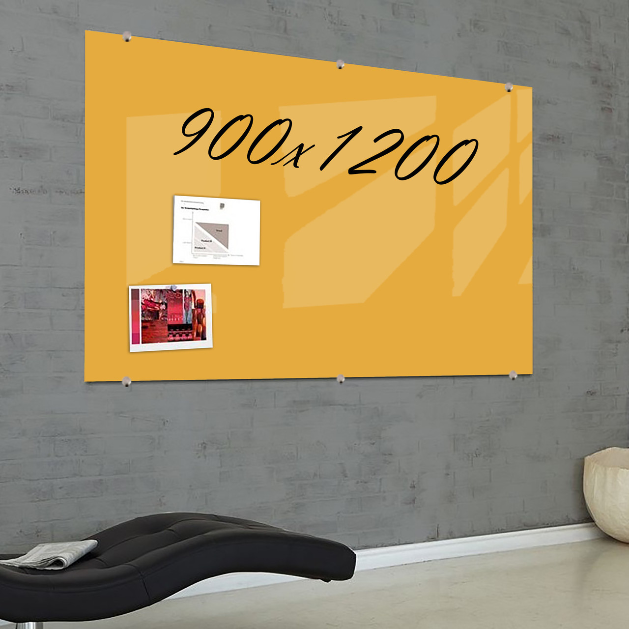 Скляна маркерна не магнітна дошка 1200*900 мм Жовтогаряча, фото 1