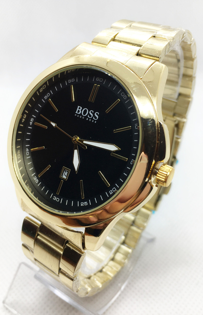 Годинник чоловічий наручний золото з чорним циферблатом ( код: IBW678YB )