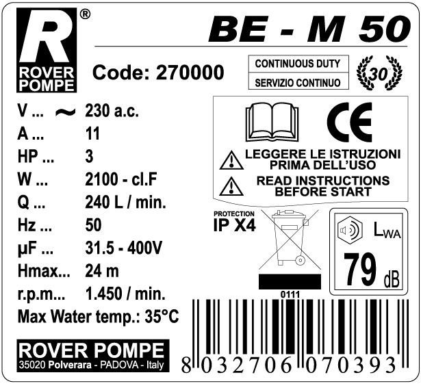 Насос Rover Pompe BE-M 50 - фото 4 - id-p17896426