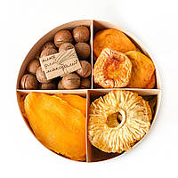 Подарочный набор в круглом боксе, в составе персик, манго, ананас и макадамия