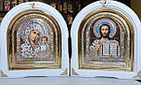Ікона вінчальні Спаситель П.Б.Казанська у білому арочному кіоті, розмір кіота 28×25, 15*18( сюжети з квітами), фото 5