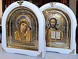 Ікона вінчальні Спаситель П.Б.Казанська у білому арочному кіоті, розмір кіота 28×25, 15*18( сюжети з квітами), фото 3
