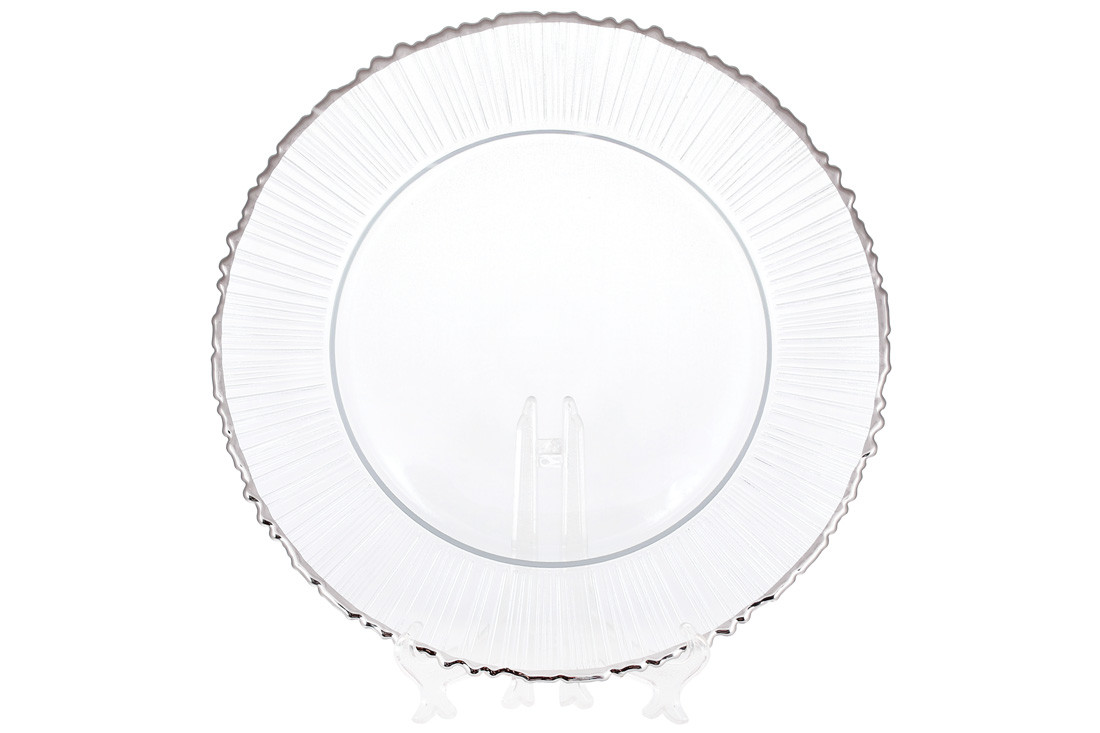 Сервірувальна тарілка скляна, колір — прозорий зі срібною облямівкою, 33 см (587-024)