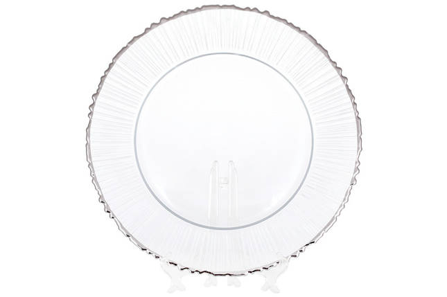 Сервірувальна тарілка скляна, колір — прозорий зі срібною облямівкою, 33 см (587-024), фото 1
