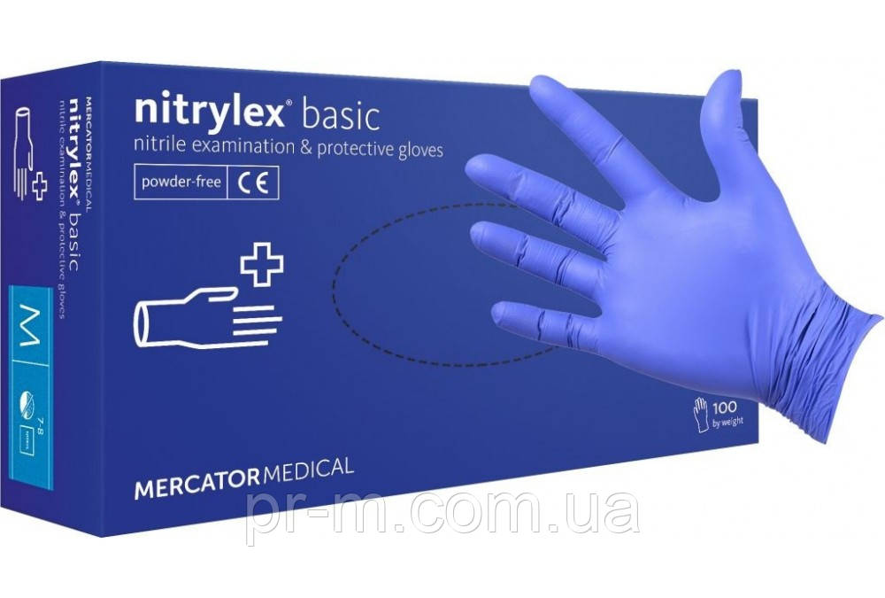 Перчатки нітрилові неопудринні сині NITRYLEX BLUE 100шт (50пар), розмір M