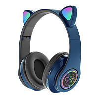 Беспроводные Наушники с Ушками с подсветкой + FM-Радио + MicroSD Cat Ear CXT-39 Bluetooth Синие