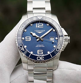 Чоловічі Годинники LONGINES L3.782.4.96.6 Hydro Conquest 43 mm Blue Dial Automatic Ceramics