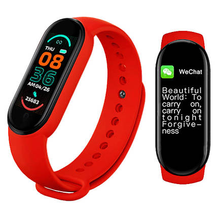 Фітнес браслет трекер M6 Smart band Розумний спортивний смарт годинник для здоров'я з тонометром крокоміром Червоний, фото 1