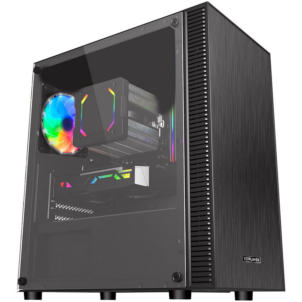 Корпус mATX 1STPlayer Black.Sir B4-M-1A2 1*FAN120мм 5кол. LED 2*USB2.0 1*USB3.0 прозор. стінка чорний