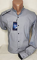 Чоловіча стильна сорочка сіра приталені однотонна комір стійка Туреччина з довгим рукавом Noseda vds-0017