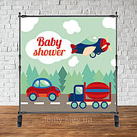 Банер 2х2м "Baby Shower (Бебі шауер/Гендер паті" - Фотозона (вініловий) - Машинки, літак