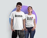Парные футболки на подарок для влюблённых с оригинальным принтом "the boss, the real boss"
