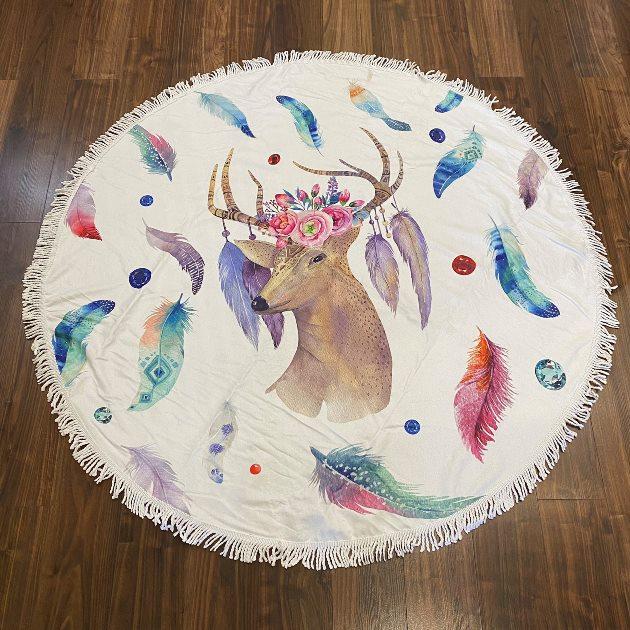 Підстилка пляжна олень з бахромою 150 см