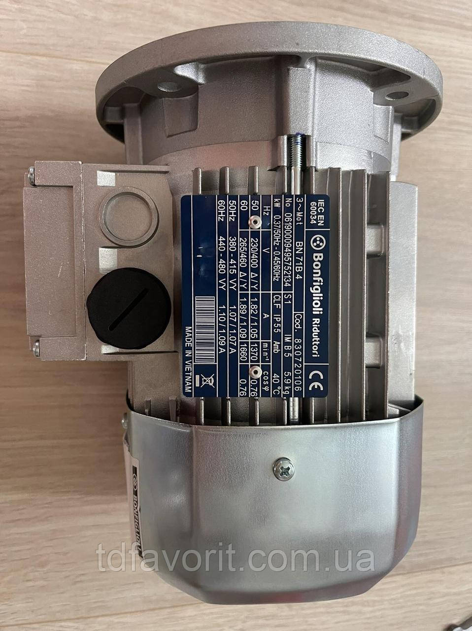 Двигун Bonfiglioli BN 71 B4 230/400-50 IP55 CLF B5 (P1=0,37 кВт, n1=1500 об/хв), фото 1