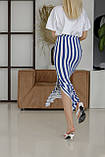 Спідниця літня довга віскоза смужка розріз гумка М синя смуга, фото 3