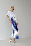 Спідниця літня довга віскоза смужка розріз гумка М синя смуга, фото 4