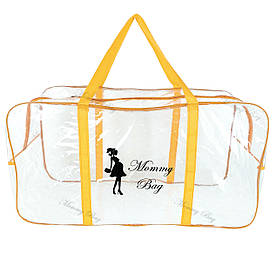 Велика сумка в пологовий будинок прозора Mommy Bag р. XL жовта Сумка порожня в пологовий для майбутніх мам