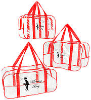 Прозрачные сумки в роддом для будущих мам Mommy Bag р. S, M, L 3 шт. Прозрачная сумка в родзал красная