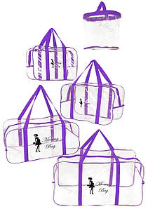 Сумки в пологовий будинок прозорі Mommy Bag Порожня сумка допологова фіолетова набір р. S, M, L, XL з органайзером