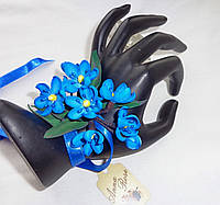 Цветочный браслет на руку ручной работы "Голубые подснежники"