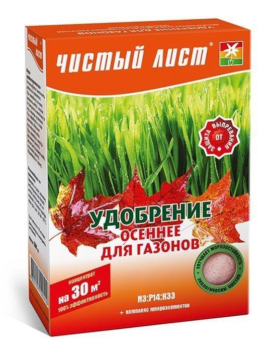 Чистий лист 300 г добриво осіннє для газону NPK 3/14/33