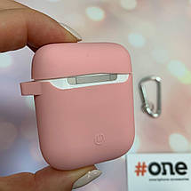 Чохол для AirPods 1 з карабіном тонкий силіконовий футляр чохол для навушників аірподс 1 бежевий SLM, фото 4