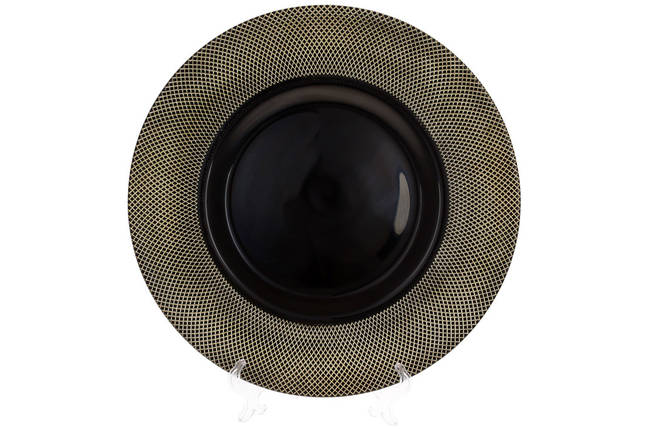 Сервірувальна тарілка скляна, колір — чорний із золотом 33 см (587-034), фото 1