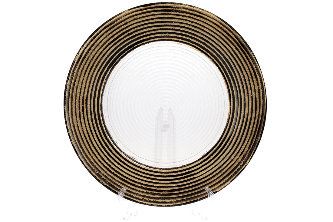 Сервірувальна тарілка скляна, колір — прозорий із золотом 33 см (587-035)