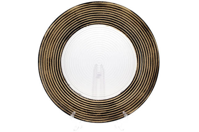 Сервірувальна тарілка скляна, колір — прозорий із золотом 33 см (587-035), фото 1