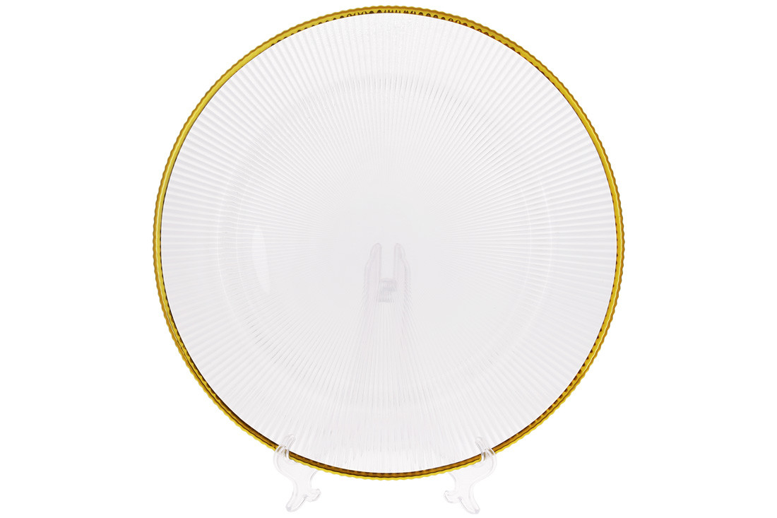 Сервірувальна тарілка скляна, колір — прозорий із золотим кантом 33 см (587-041)