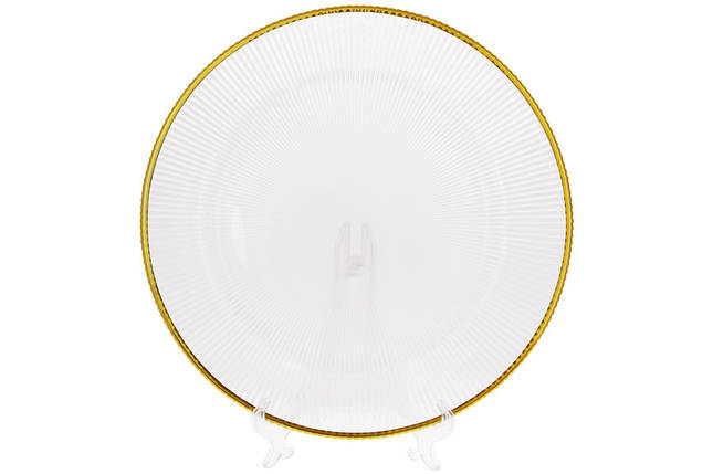 Сервірувальна тарілка скляна, колір — прозорий із золотим кантом 33 см (587-041), фото 1